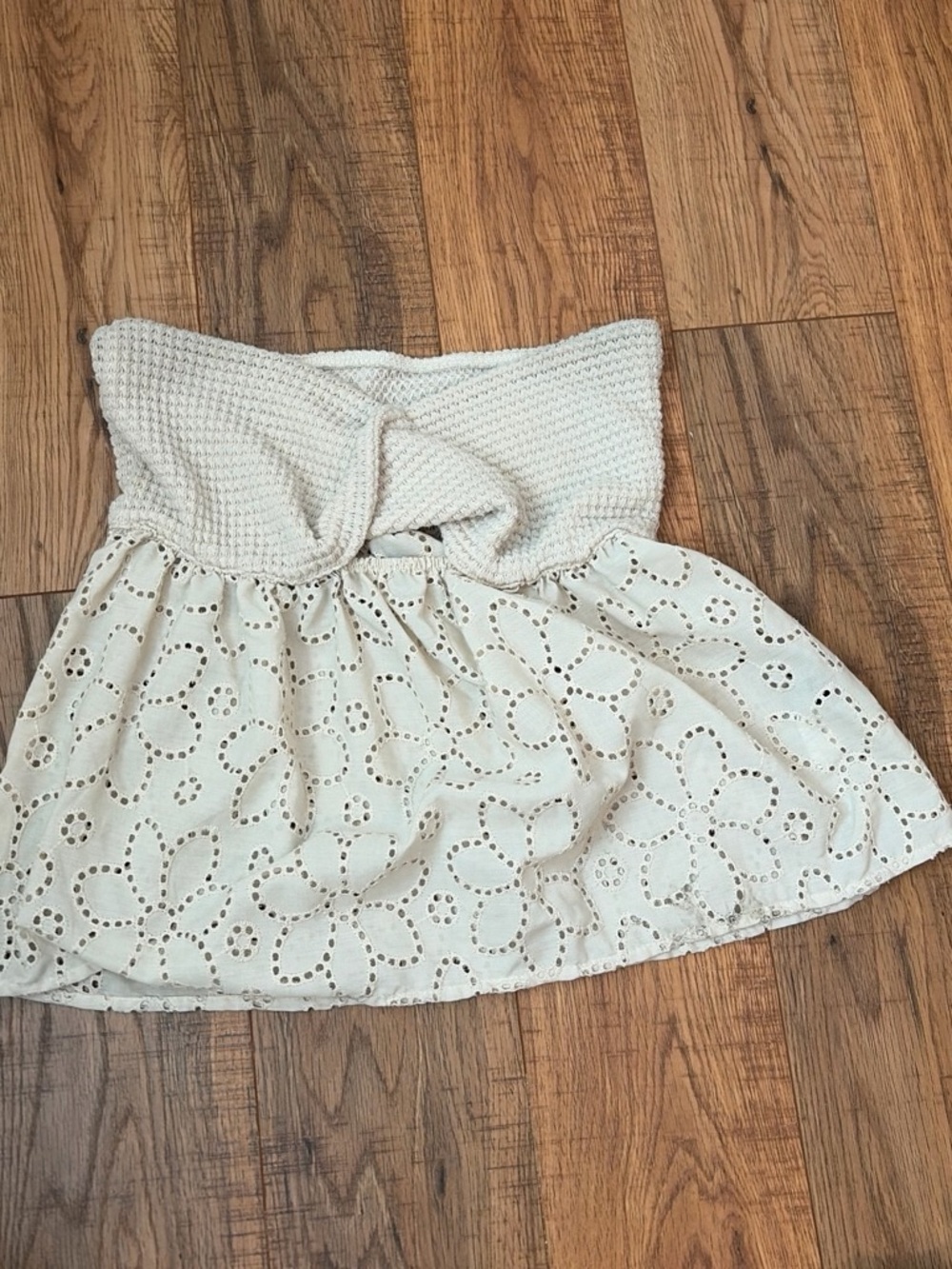 SHEIN Cream Strapless Eyelet Smocked Tube Top